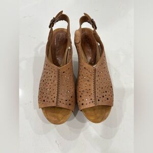 Natalia Blanco Platform Leather Wood Wedges Heels Size 40 (8.5-9)